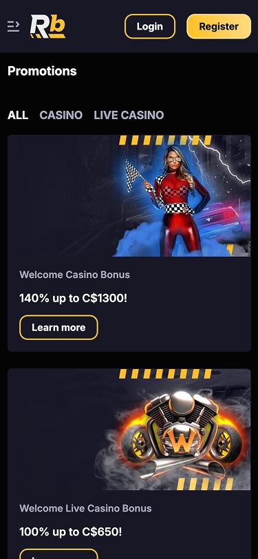 RoiBets Mobile Promotions Page Screenshot