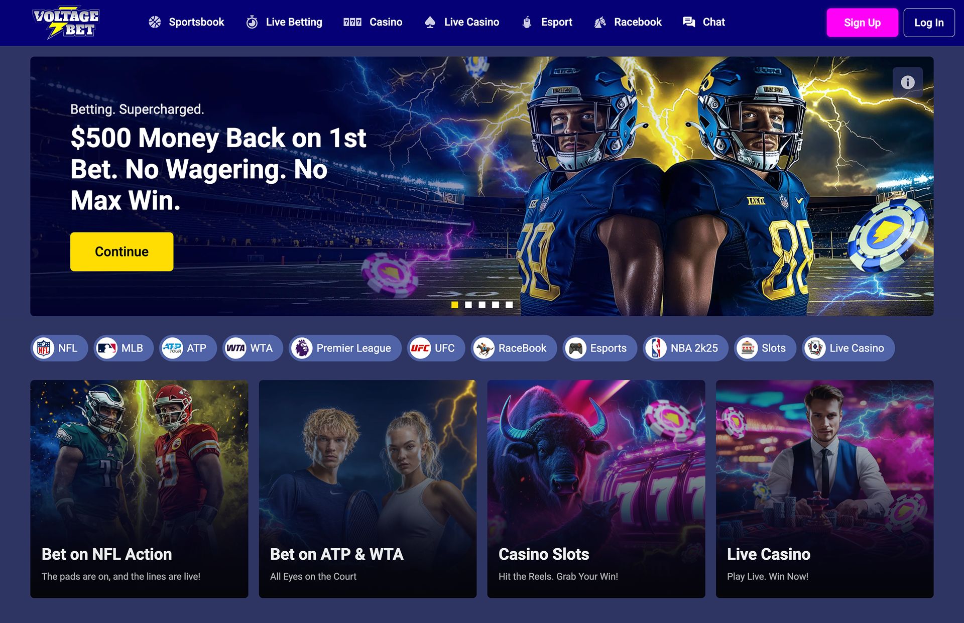 Voltage Bets Homepage Screenshot
