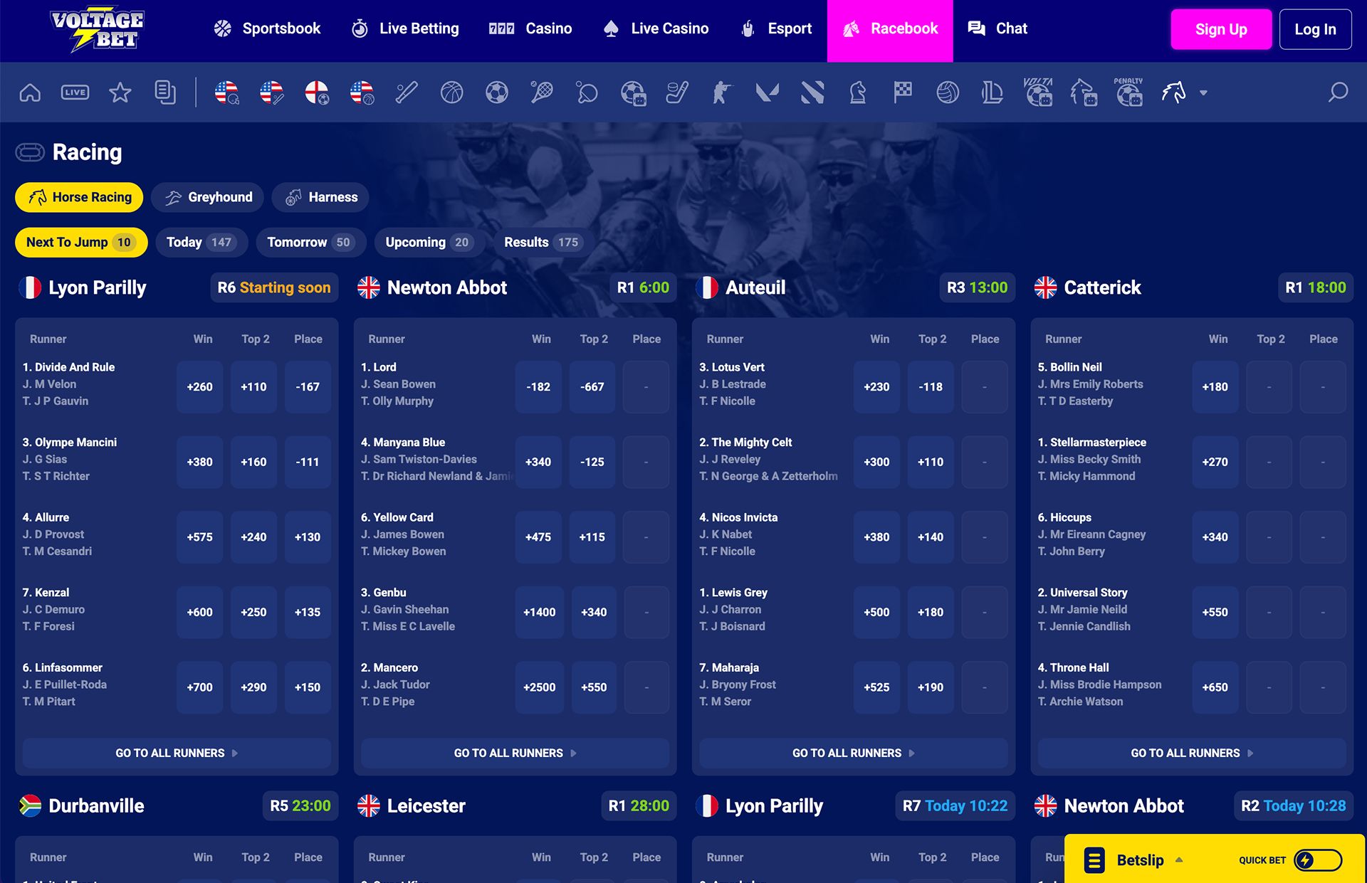 Voltage Bets Horse Racing Page Screenshot