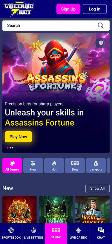 Voltage Bets Mobile Casino Games Page Screenshot