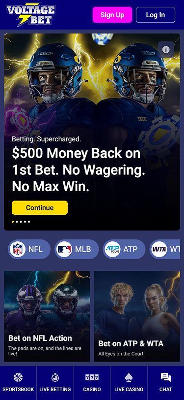 Voltage Bets Mobile Homepage Screenshot