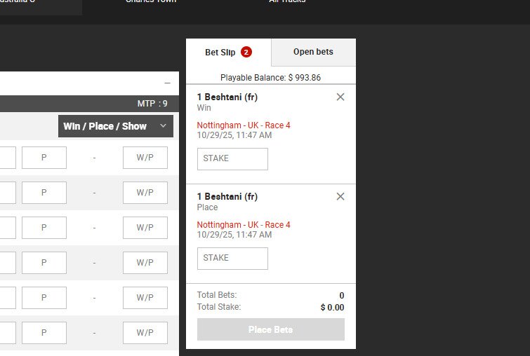 Bodog betslip screenshot