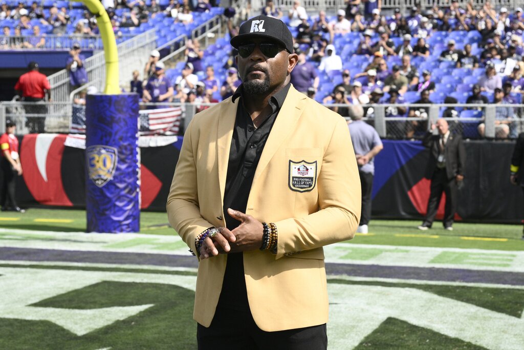 Former Baltimore Ravens player Ray Lewis during a half-time ceremony