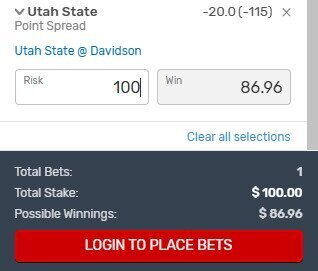 bovada betslip with wager