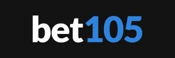 bet105 logo, white and blue text on black background