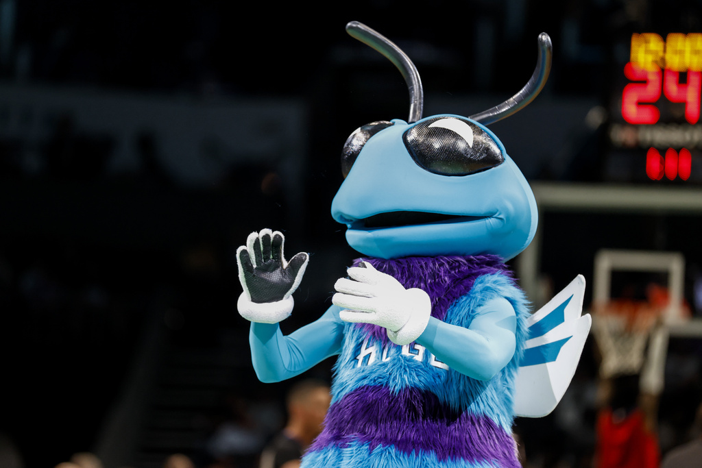 Hugo the Hornet performs before an NBA basketball game