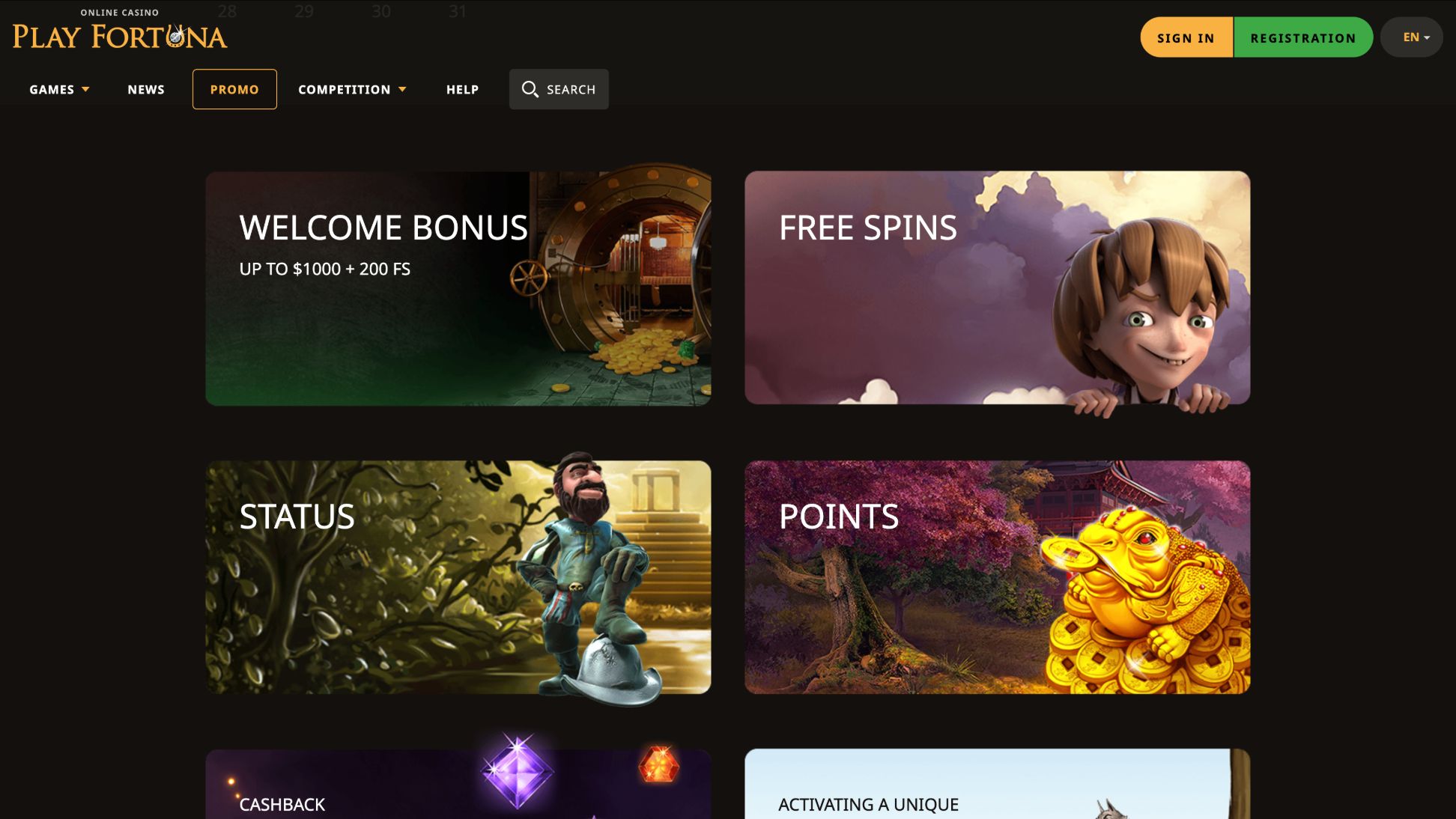 Play Fortuna Promotions Page Screenshot
