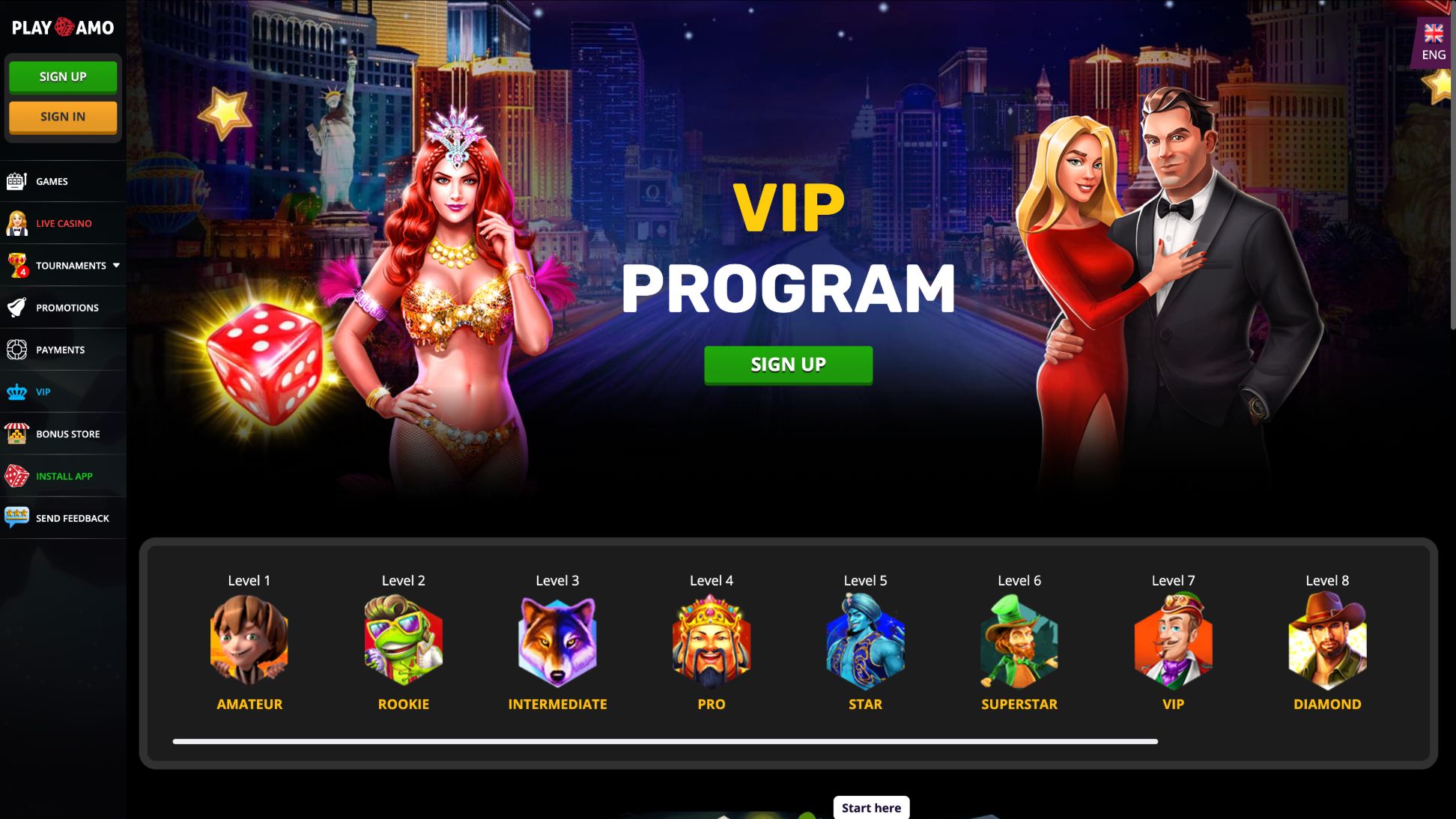 PlayAmo VIP Page Screenshot