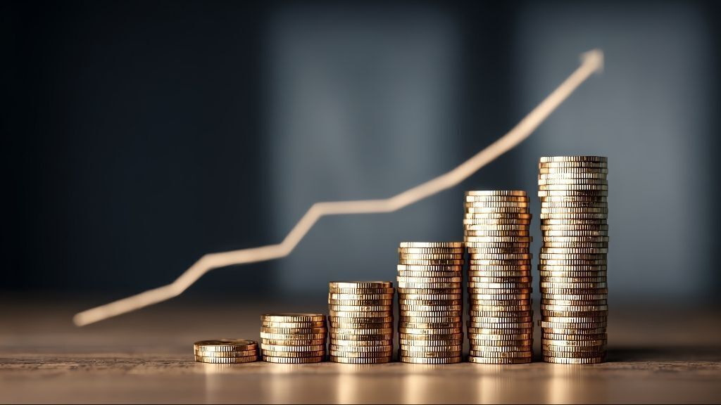 coins displaying an upward graph