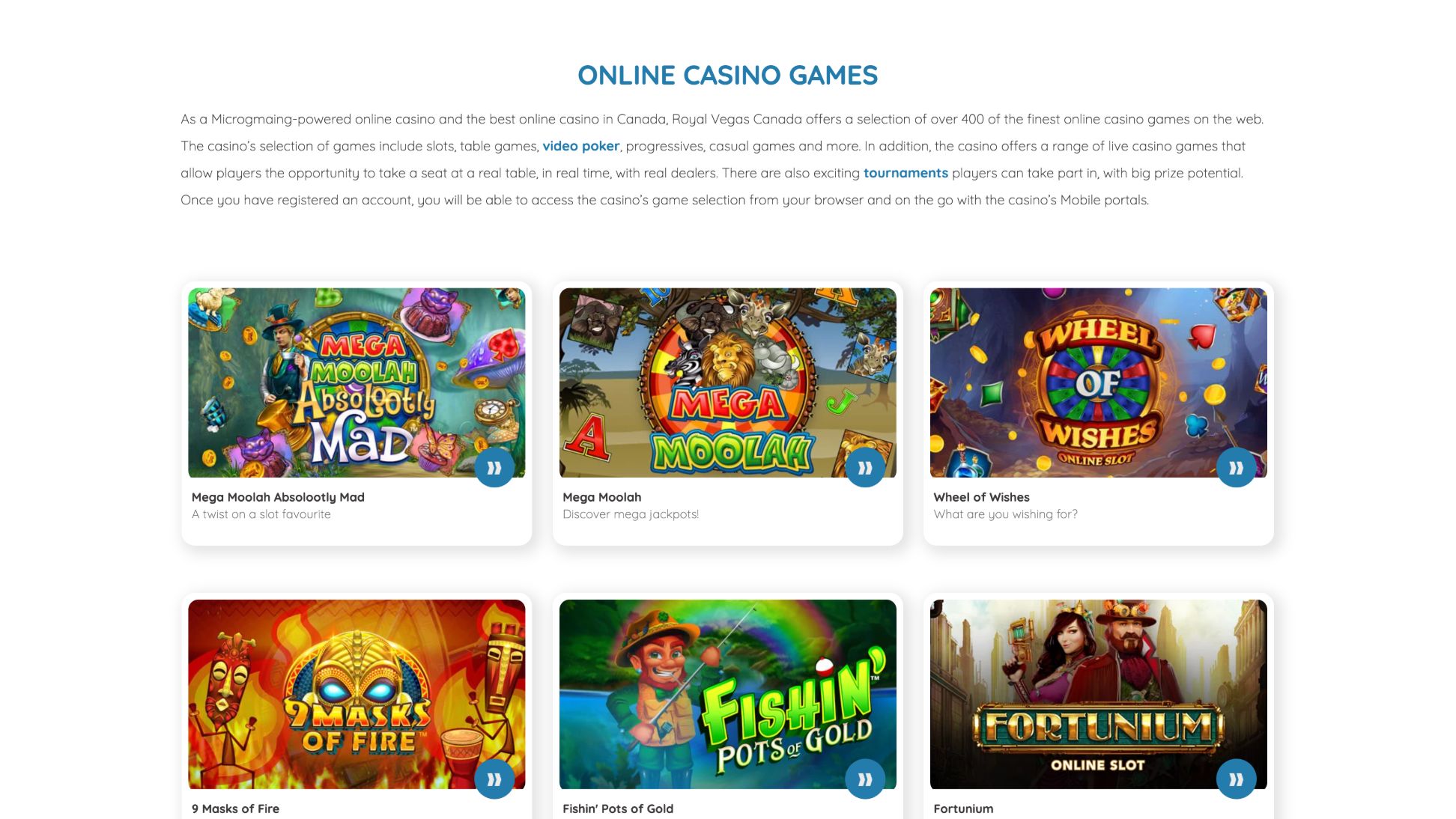 Royal Vegas Casino Games Page Screenshot