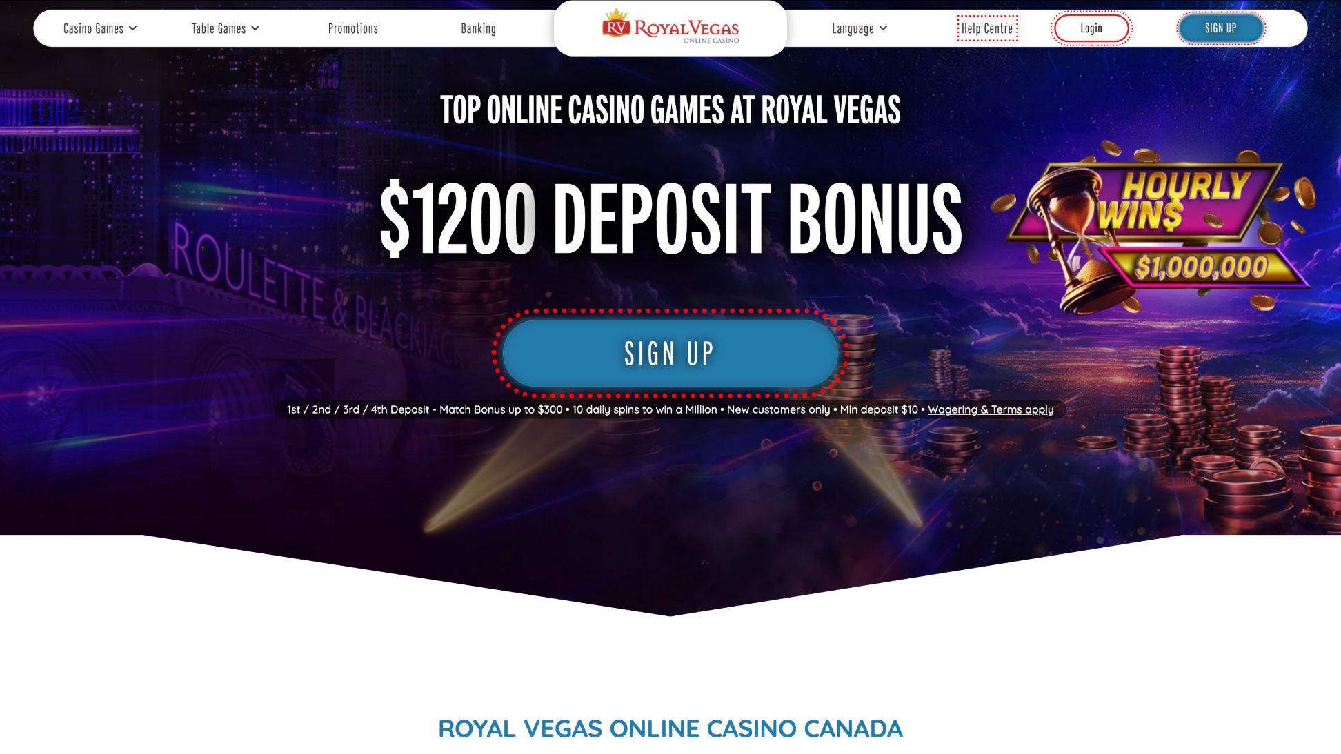 Royal Vegas Casino Homepage Screenshot