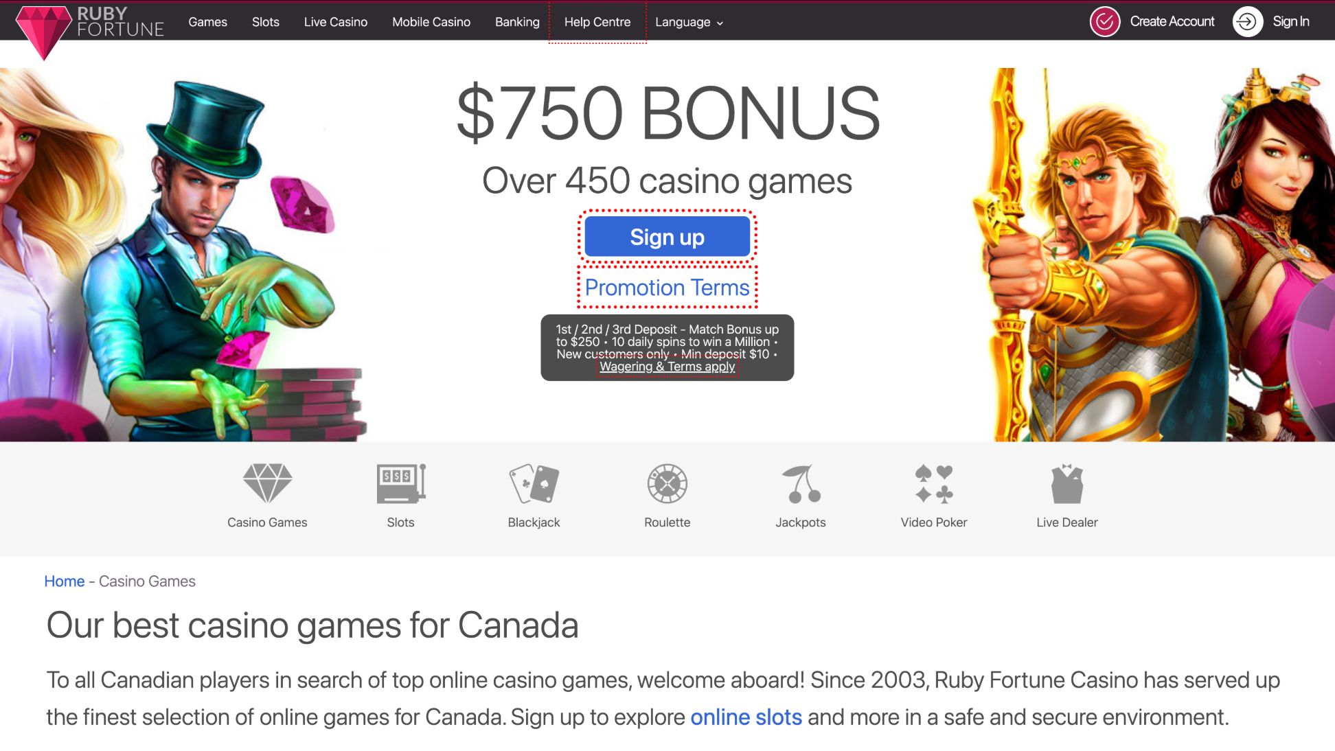 Ruby Fortune Homepage Screenshot