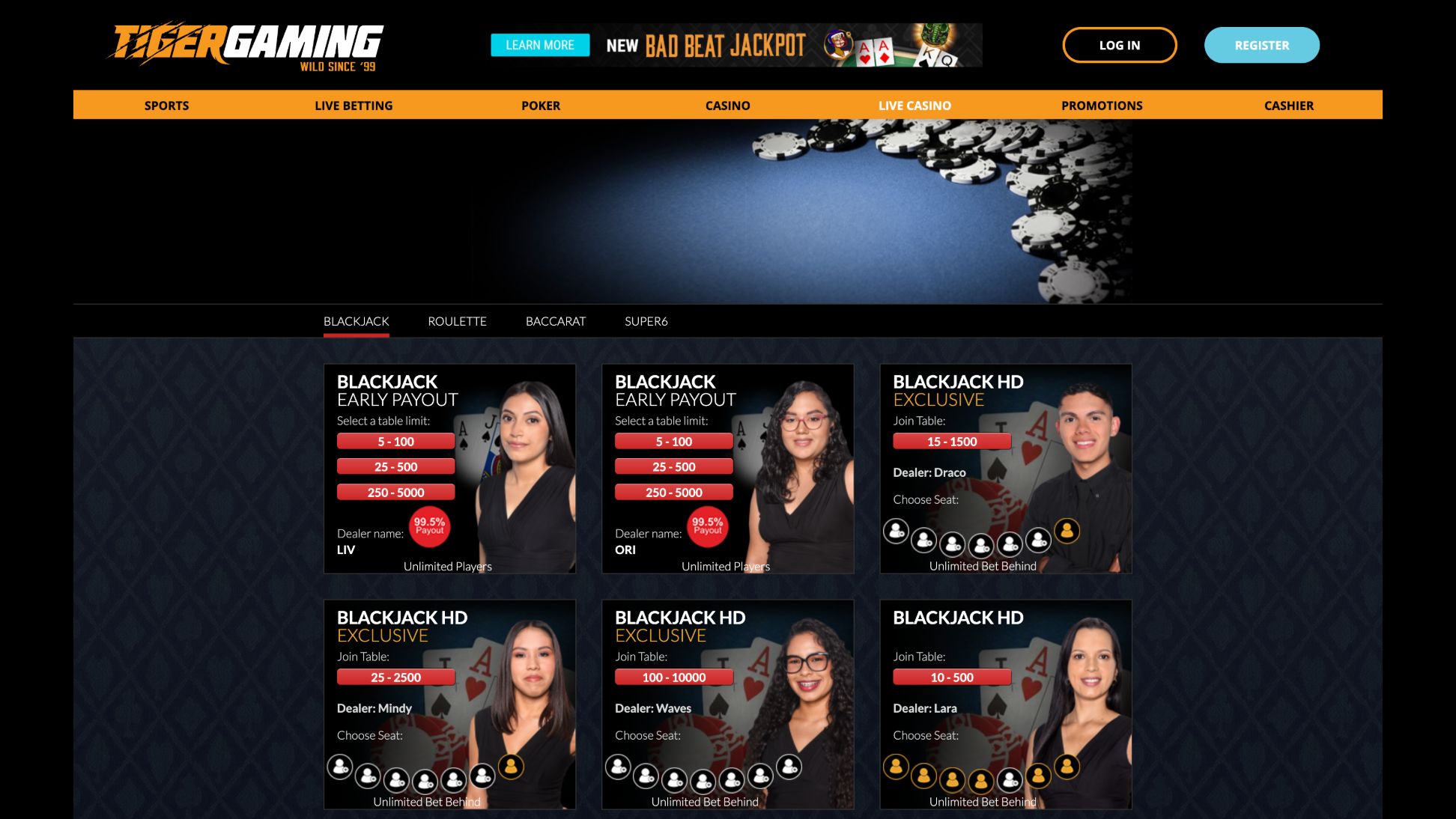 Tiger Gaming Live Casino Screenshot