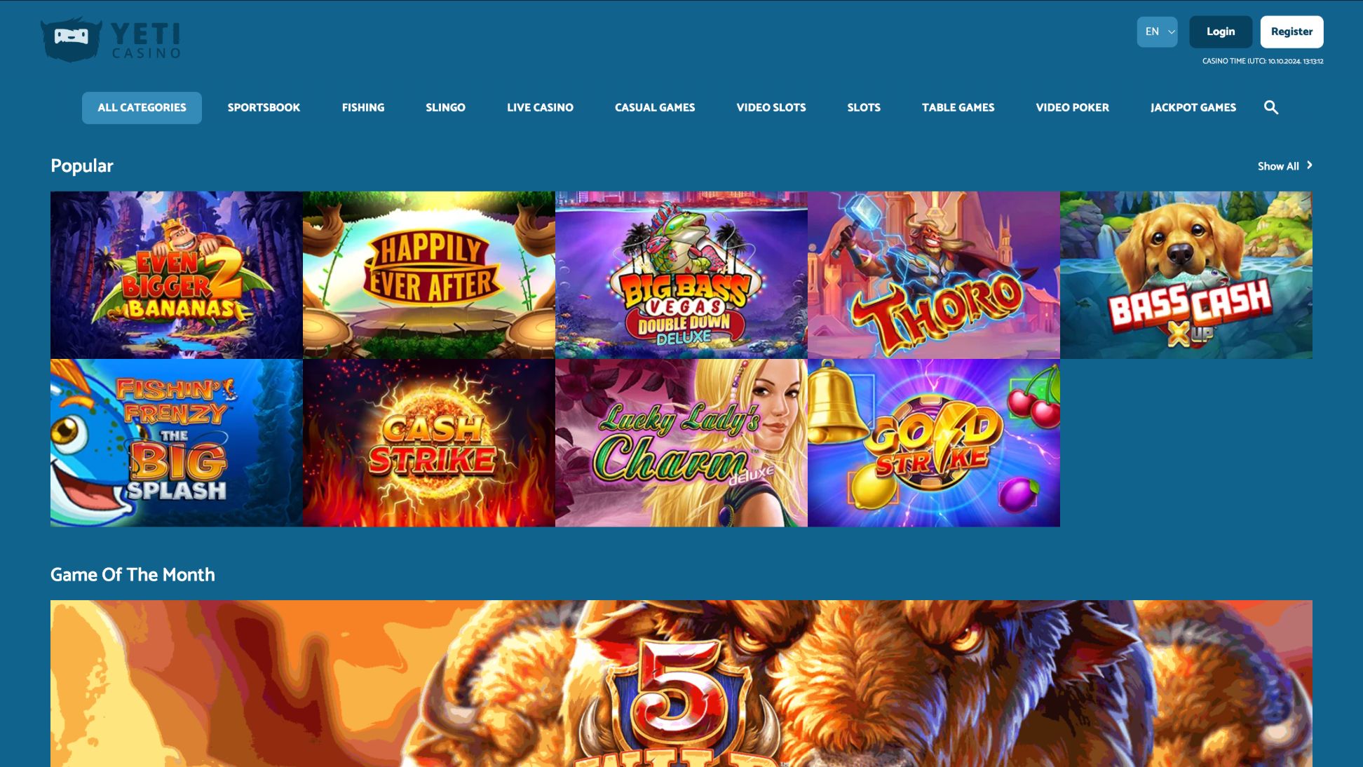 Yeti Casino Games Page Screenshot