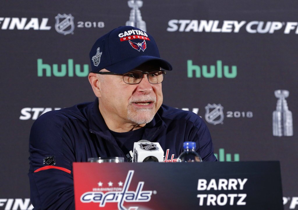Washington Capitals head coach Barry Trotz speaks to the media