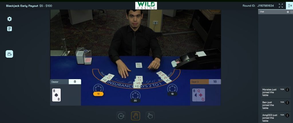 Wild Casino live dealer blackjack screenshot