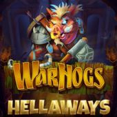 Warhogs Hellaways slot logo, two pigs and text inside of a cavern environment