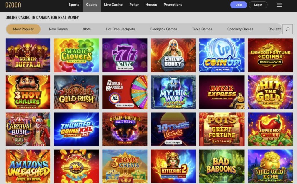 Ozoon Casino Games Page Screenshot