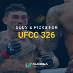 UFC fighter throwing a punch during a match with text overlay reading “Odds & Picks for UFC 326” and GamblingSites.com logo.