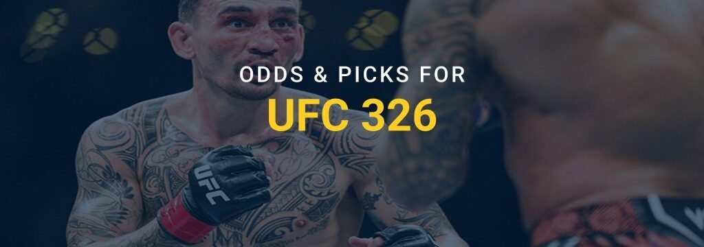 UFC fighter throwing a punch during a match with text overlay reading “Odds & Picks for UFC 326” and GamblingSites.com logo.