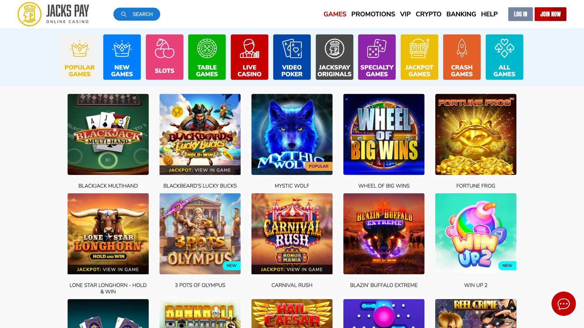 JacksPay casino game page screenshot