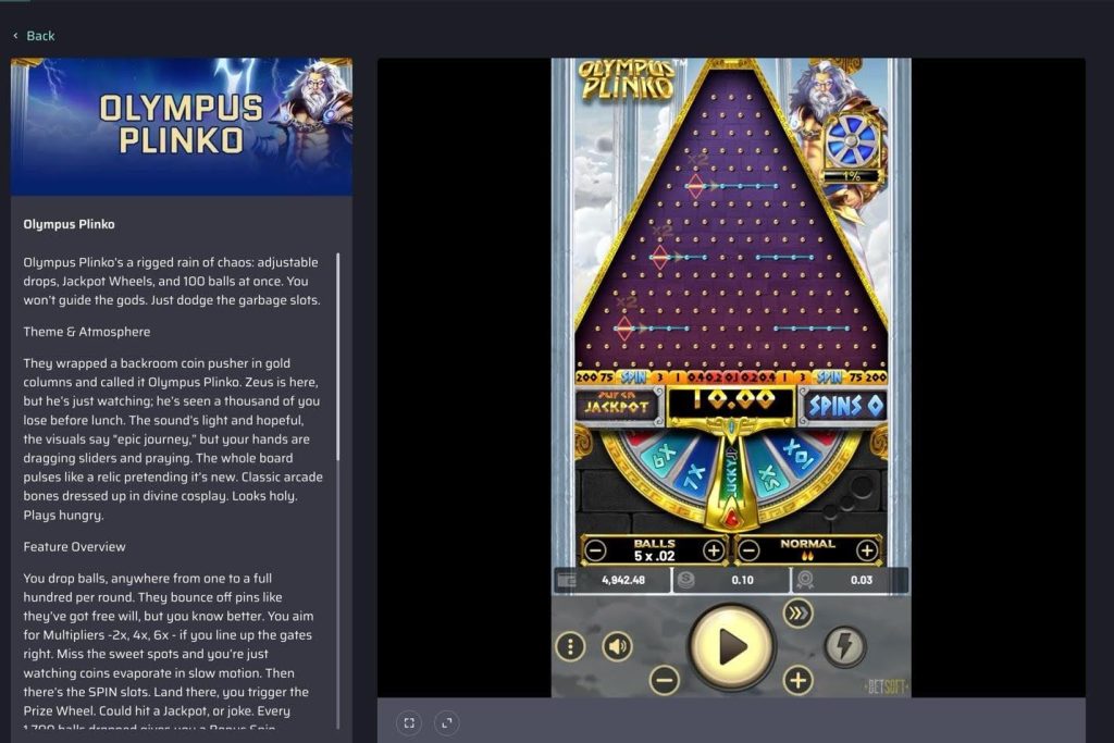 olympus plinko game from lucky rebel