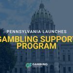 Pennsylvania State Capitol building with text overlay reading “Pennsylvania Supports Problem Gambling” and GamblingSites.com logo.