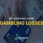 Hands counting cash and using a calculator with overlaid text reading “Recovering from Gambling Losses” and GamblingSites.com logo below.