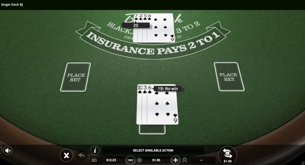 Wild Casino hand of single deck blackjack step 1