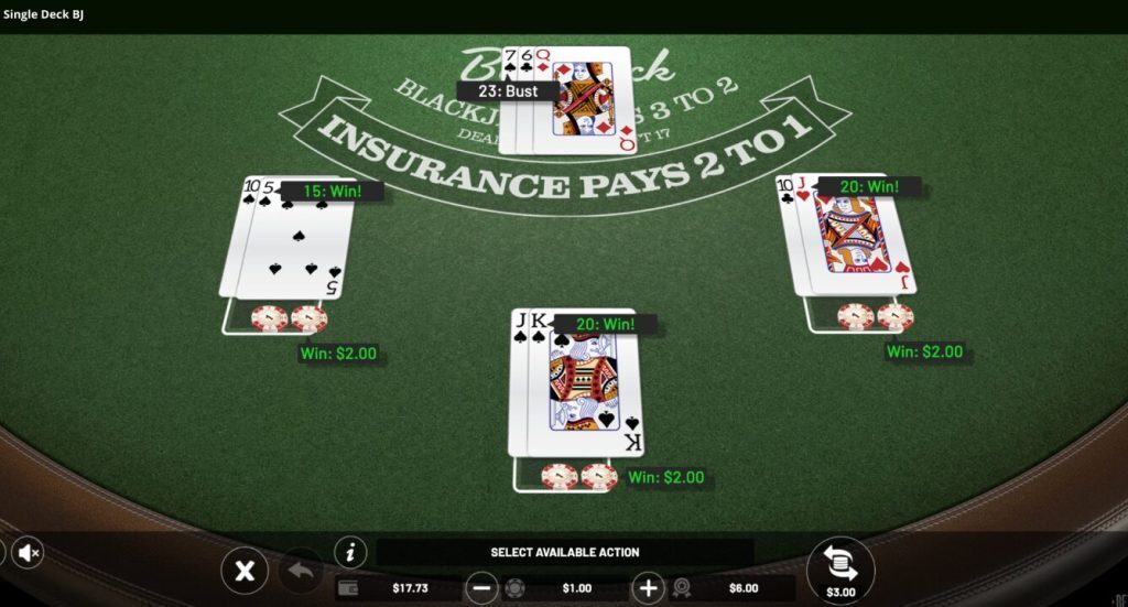 Wild Casino hand of single deck blackjack step 3
