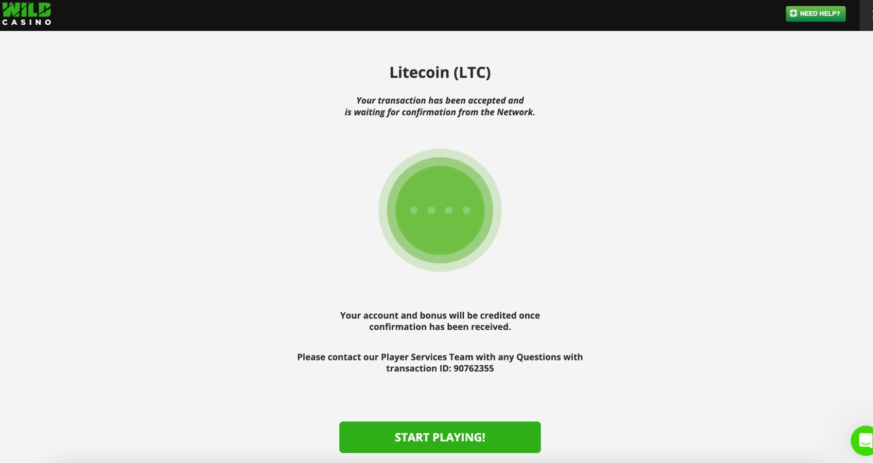 Wild Casino litecoin deposit confirmation