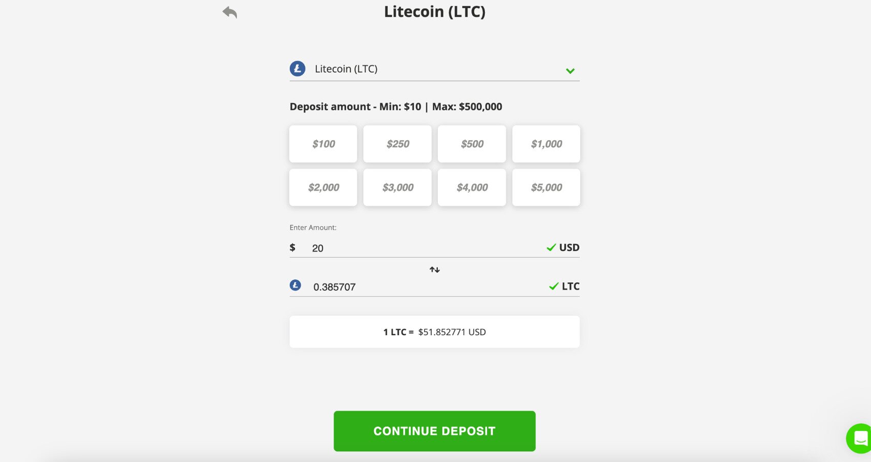 Wild Casino litecoin deposit menu