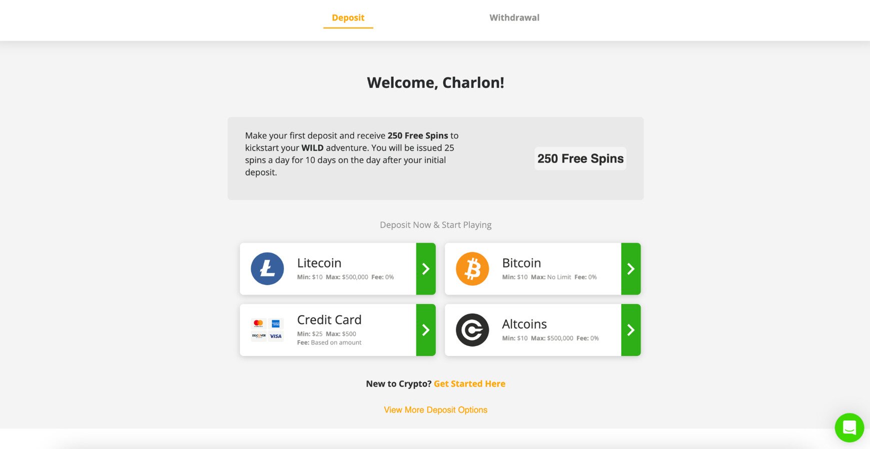 Wild Casino welcome bonus sign up