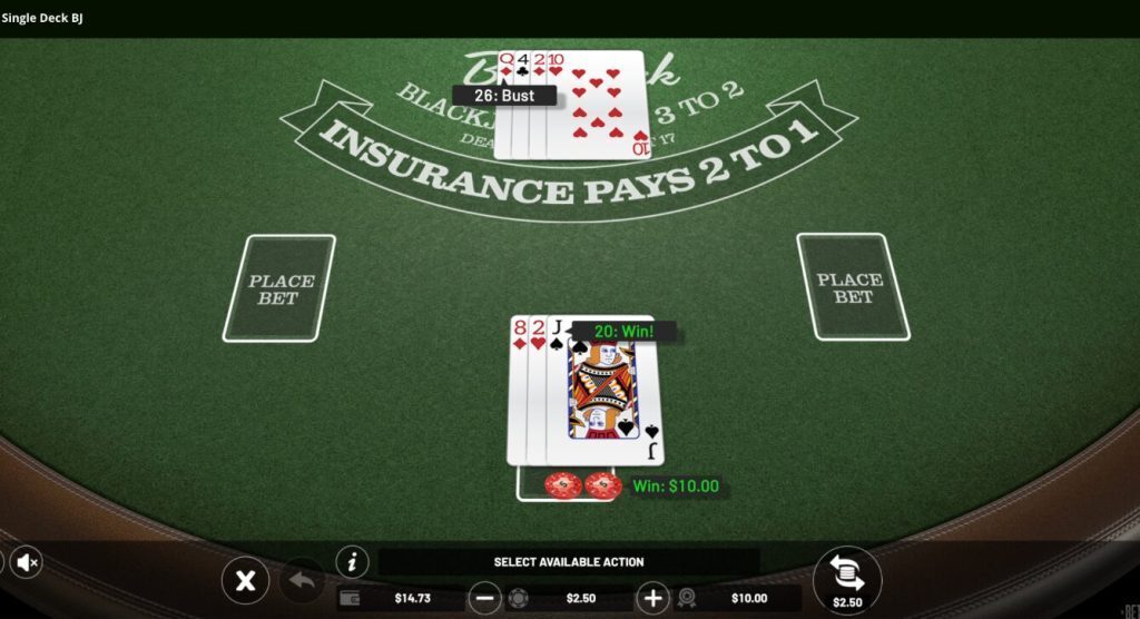 Wild Casino hand of single deck blackjack step 4