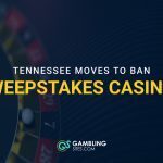 Graphic showing a roulette wheel beside the headline “Tennessee Moves to Ban Sweepstakes Casinos” on a dark blue background with the GamblingSites.com logo at the bottom.