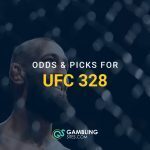 Banner image with text “Odds & Picks for UFC 328” over a close-up of a bearded MMA fighter inside the octagon, with a blurred cage background and GamblingSites.com branding at the bottom.