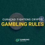 Curaçao crypto gambling rules graphic showing a coin and dice on a green casino table.