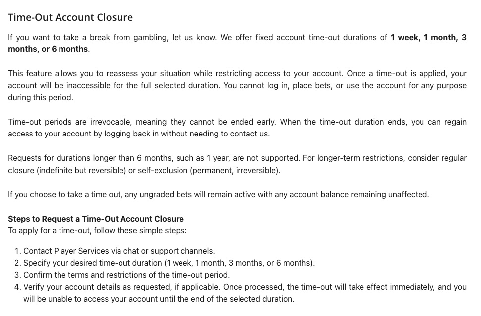 Wild Casino Responsible Gambling Page Screenshot