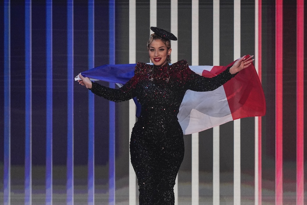 La Zarra of France is introduced during dress rehearsals for the Grand final at the Eurovision Song Contest