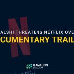 Netflix logo with text stating that Kalshi threatens Netflix over a documentary trailer.