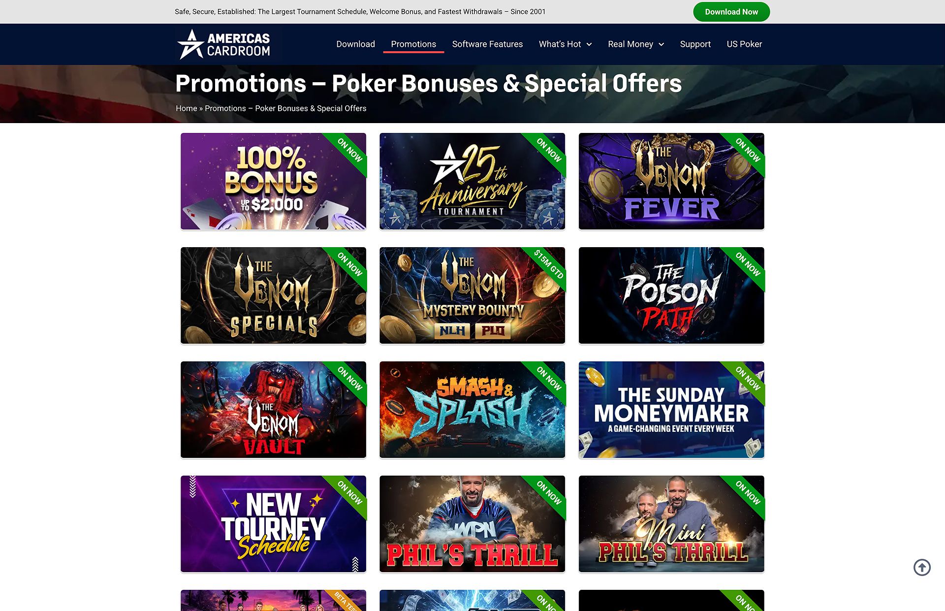 Americas Cardroom promotions page screenshot