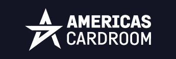 Americas Cardroom logo, white text and logo on dark blue background