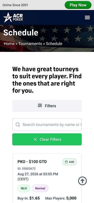 Americas Cardroom promotions page mobile screenshot