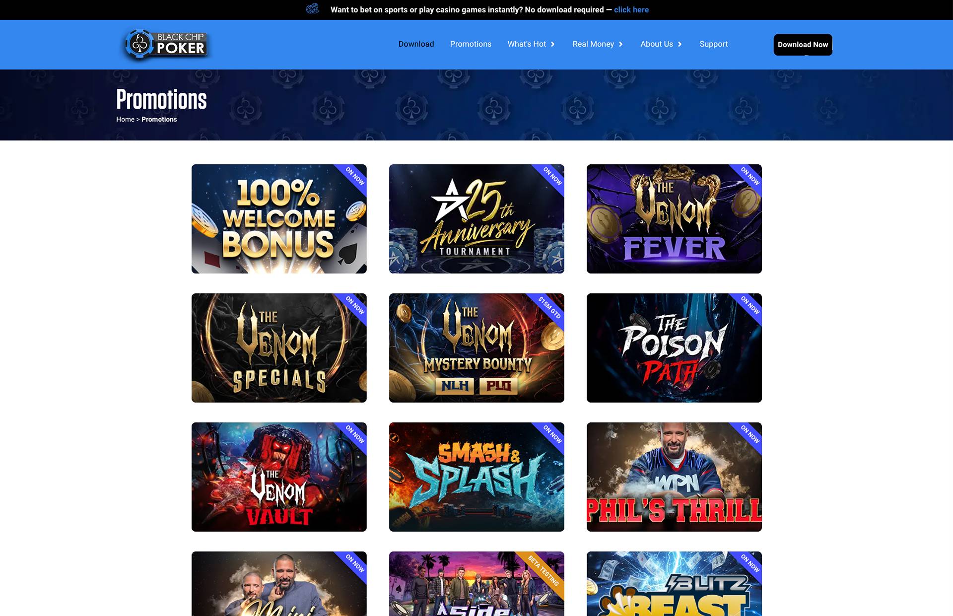 Black Chip Poker promotions page screenshot