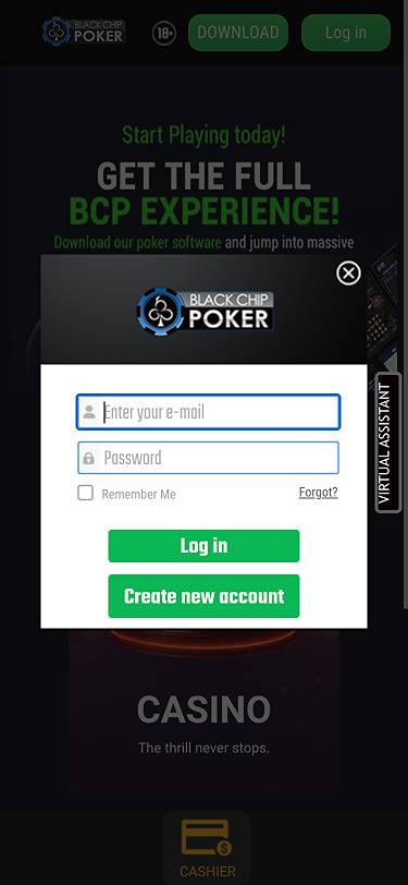 Black Chip Poker signup page mobile screenshot