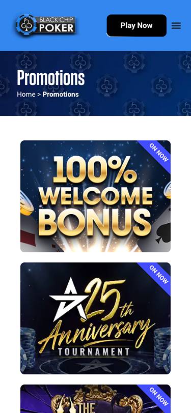 Black Chip Poker promotions page mobile screenshot