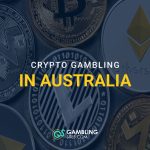 Cryptocurrency coins featuring Bitcoin and Ethereum with the text “Crypto Gambling in Australia.”