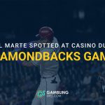 Ketel Marte batting during an Arizona Diamondbacks game with text about his casino appearance.