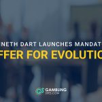 Graphic reading “Kenneth Dart Launches Mandatory Offer for Evolution” over a blurred business meeting background.
