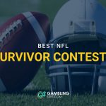 Football and helmet on a field with text reading “Best NFL Survivor Contests.”